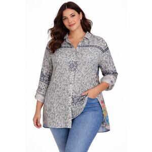 John Mark Floral Long Sleeve Button Front Blouse Boho Artsy Office Womens Large